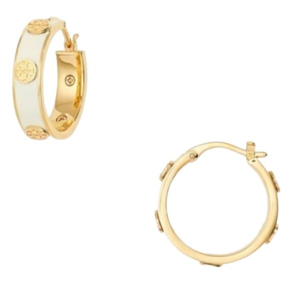 TORY BURCH WHITE AND GOLD MILLER HINGE BRACELET & EARRING SET - Picture 4 of 12